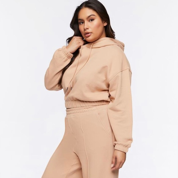 Forever 21 Plus Drawstring Cropped Hoodie - 0X - Walnut - Picture 3 of 4